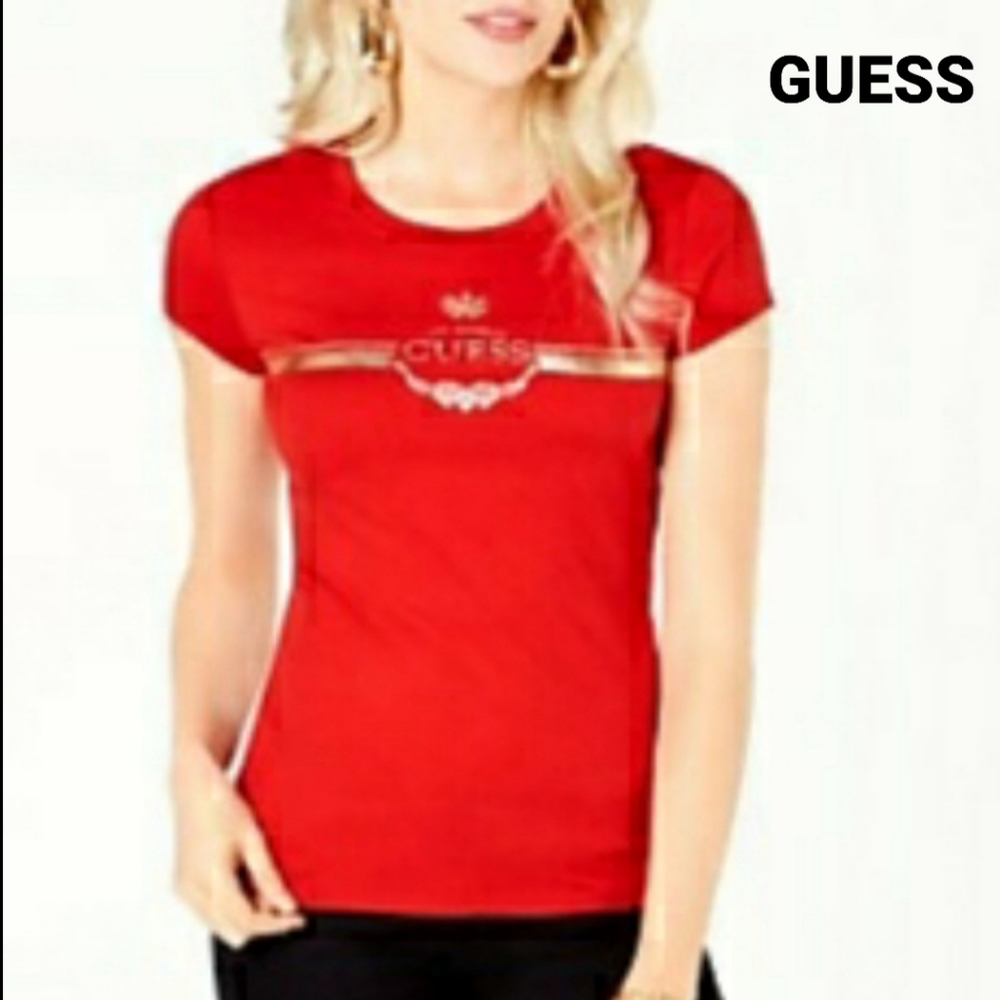 Guess Gold Logo Red Shirt Size XS NWOT